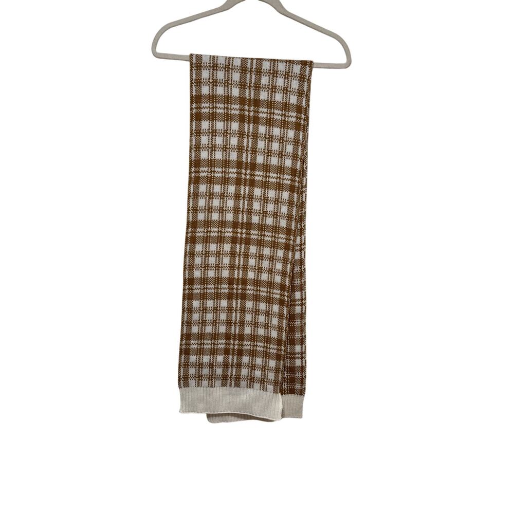 Timberland Brown White Plaid Knit Scarf OS - Picture 2 of 6